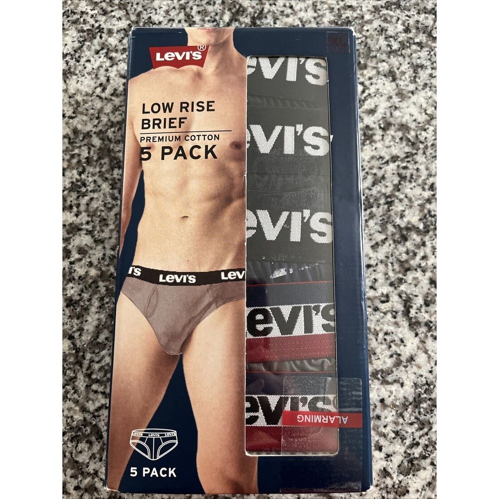 NEW MENS LEVI'S Premium COTTON Low Rise BRIEFS‎ 5 PACK Underwear Black Gray XL
